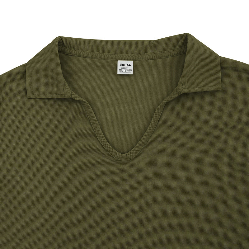 2025 Spring and Autumn New Men's Polo Long Sleeve T-shirt Fashionable Slimming Waffle V-neck Loose Top