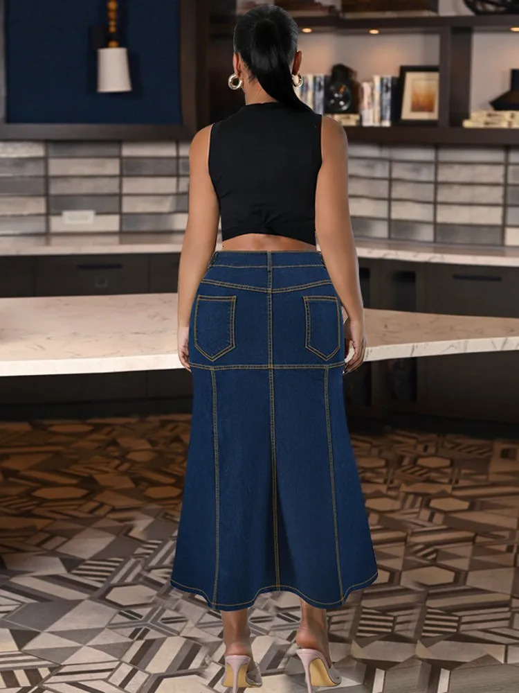 Summer XL-5XL Plus Size Clothes High Waist Denim Skirt For Women Washed Retro Pencil Skirt Hip-covering Straight Long Skirt 250410