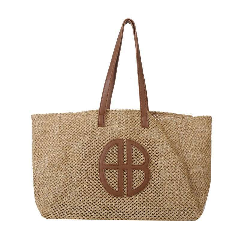 Handmade Beach Bag Straw Fashionable Instagram Style Trendy Women's 2024 New Shoulder Two-Piece Set Large Capacity Handbag Woven Bag Kq2