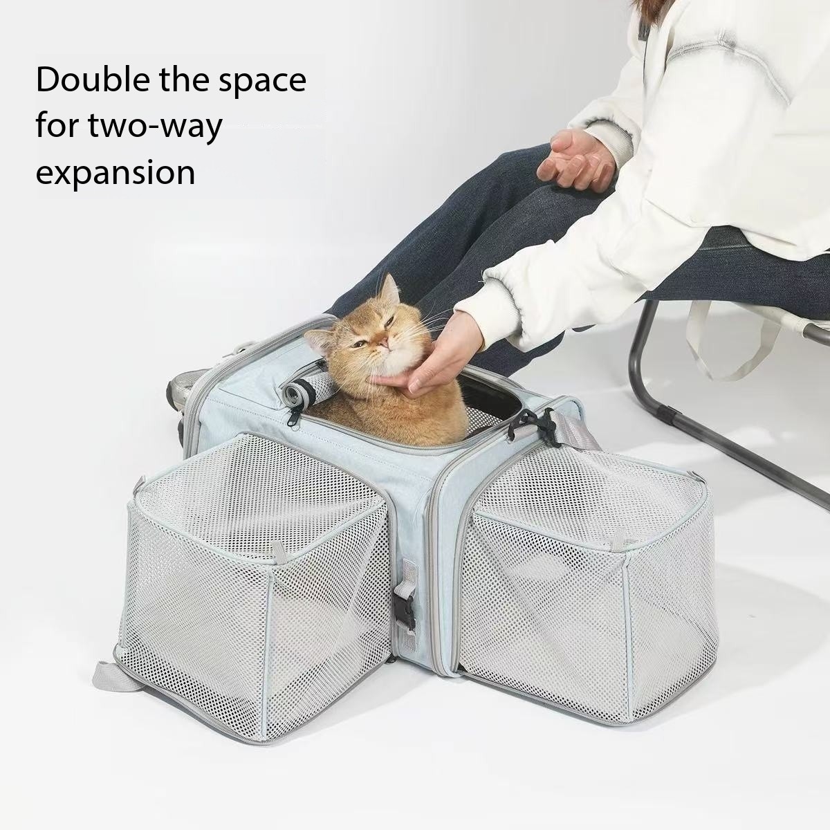 Pet aviation soft with bidirectional expansion, large capacity bag, portable for outdoor use, can be carried on the plane, single shoulder crossbody c
