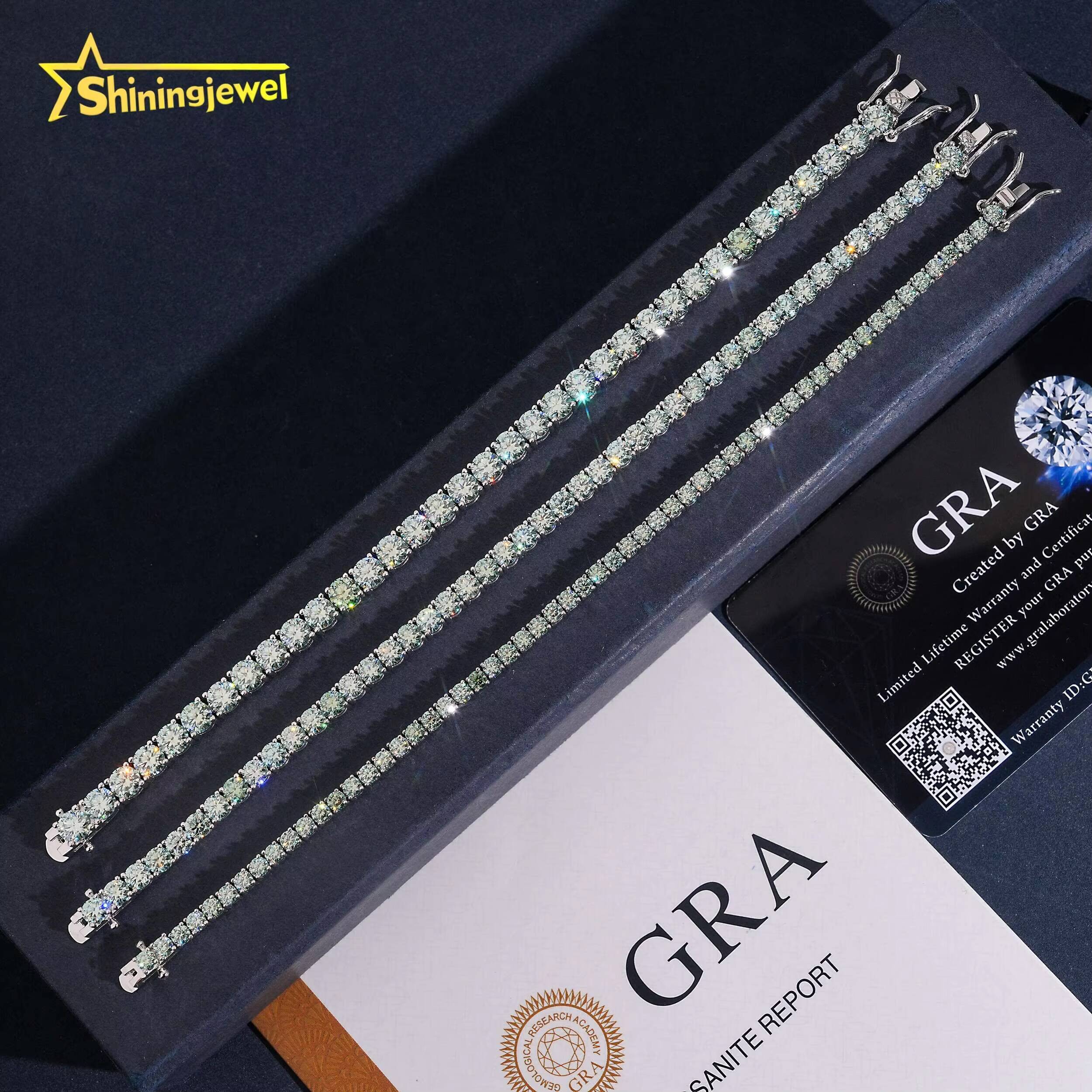 925 Sterling Silver Bracelet Men Women GRA Certificated 3mm 4mm 5mm Blue Green Moissanite Tennis Bracelet Daily Wear