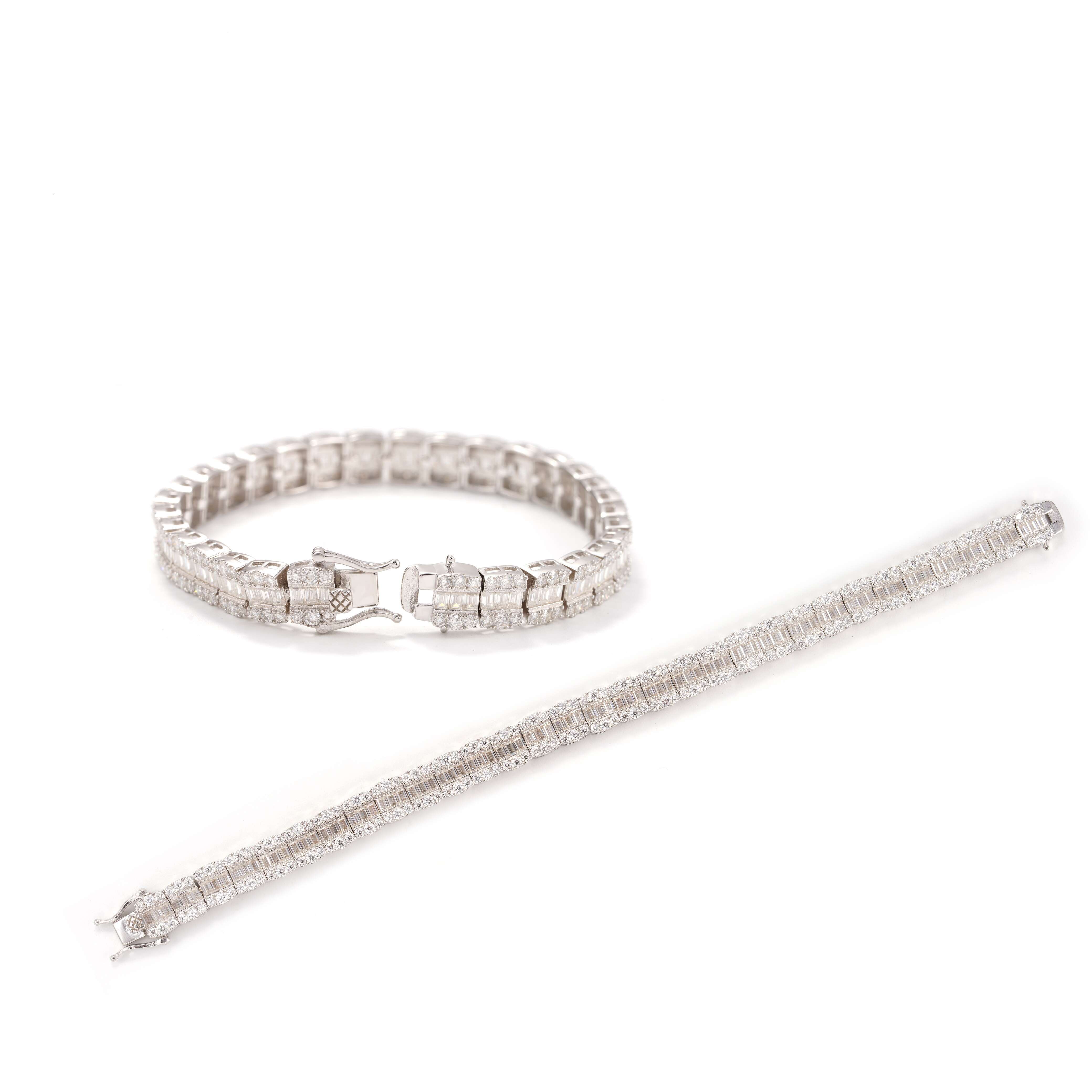 Luxury Design Baguette Diamond Hip Hop 8MM Moissanite Tennis Chain 925 Silver Cuban Link Chain Bracelet