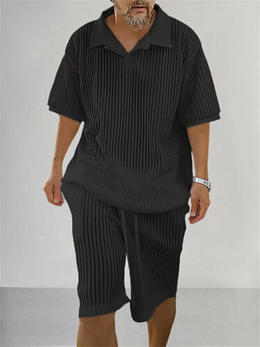 Piece Men's 2 Knitted Set, Summer Short Sleeve Shirt and Shorts Set ,