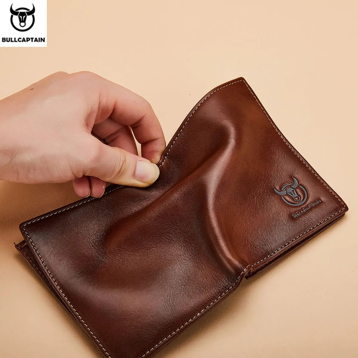 BULLCAPTAIN 100% Leather Mens Wallet Premium Product Leather Mens Wallet Multi functional Card Slot Short Wallet QB017 250410