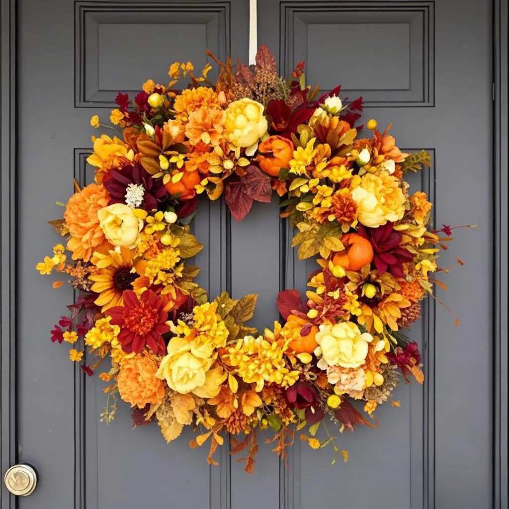 Autumn wreath pendant Harvest Festival Maple Leaf Pumpkin Wreath Door Hanging Simulation Wreath ThanksgivingM251115