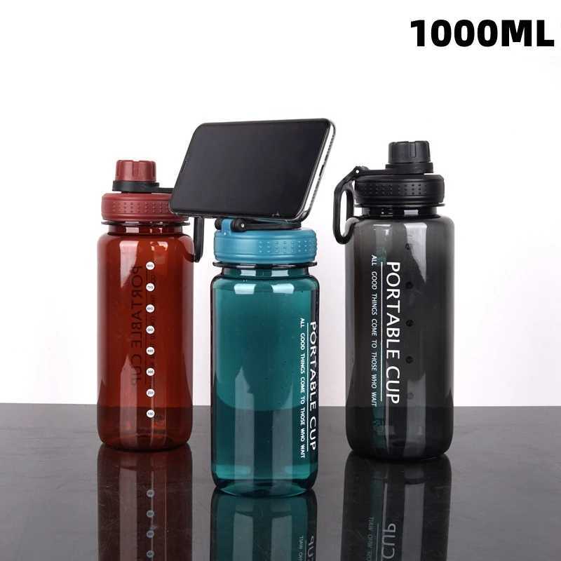 1000ml Large Capacity Sports Water Bottle Leakproof Plastic Water Jugs With Handheld Ring Outdoor CyclingHiking Beach Gym KettleW251114