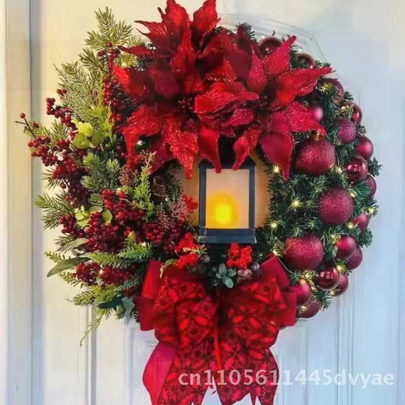 Christmas Holiday Decorations Jesus Oil Lamp Safflower Wreath Handcrafted American Style Door Hanging Plastic OrnamentM251115