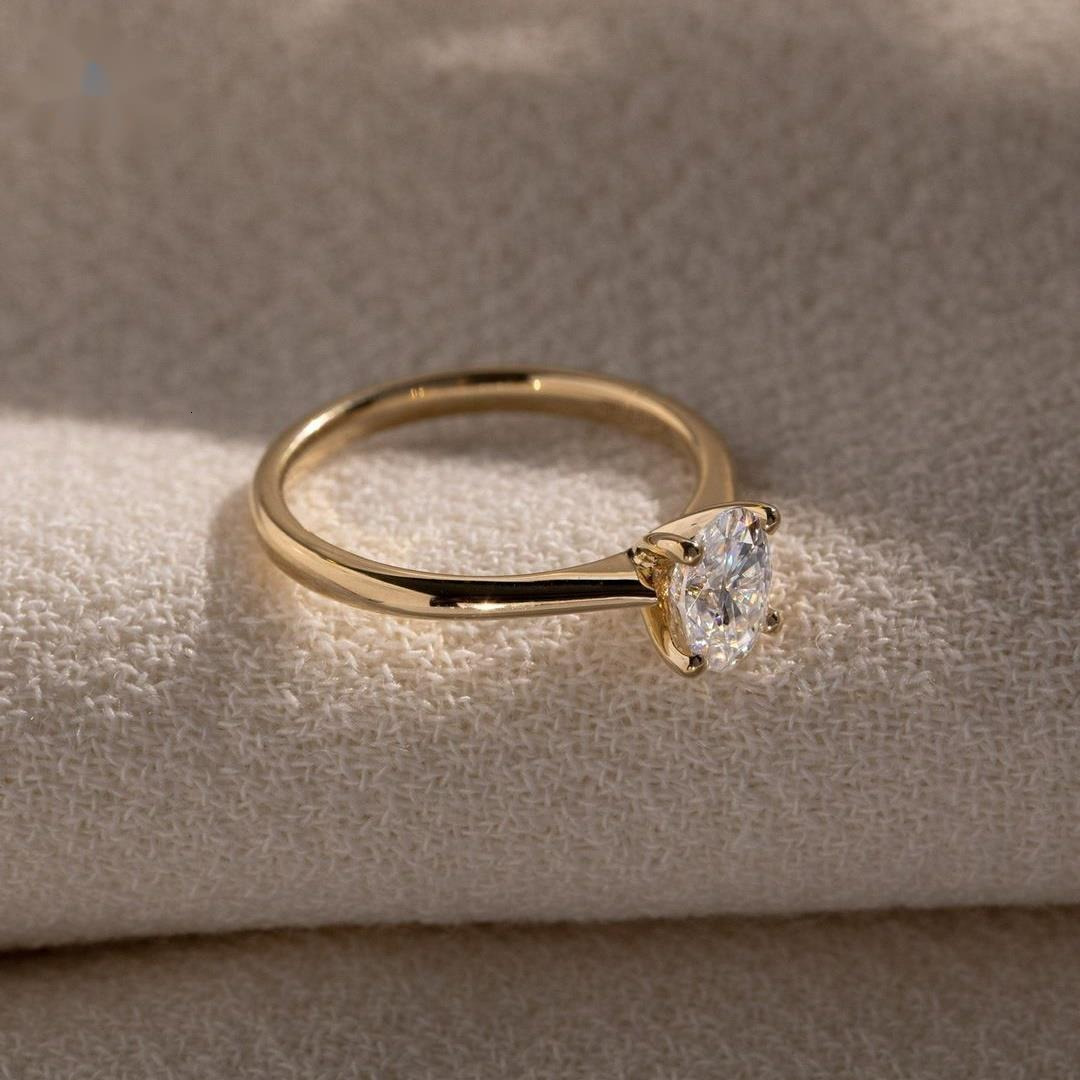 Fancy 14K 0.5Ct 1Ct 1.5Ct 2Ct Oval Cut CVD Lab Grown Diamond Rings D-VS1 Diamond Solitaire Wedding Engagement Rings Double Claws