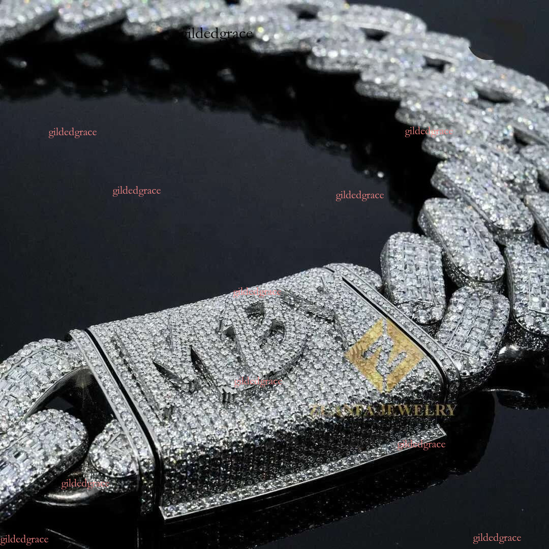necklace moissanite chain Big Heavy Mens Necklace Sier Vvs Moissanite Baguette Dia Hip Hop Iced Out Cuban k Chain