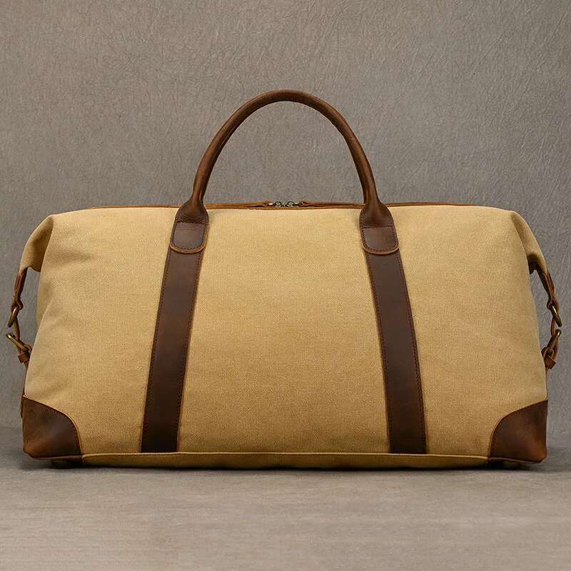 Canvas Genuine Leather Capacity Duffle Bags Men Women Travel Handbags Male Female Weekender Big Durable Shoulder Bag
