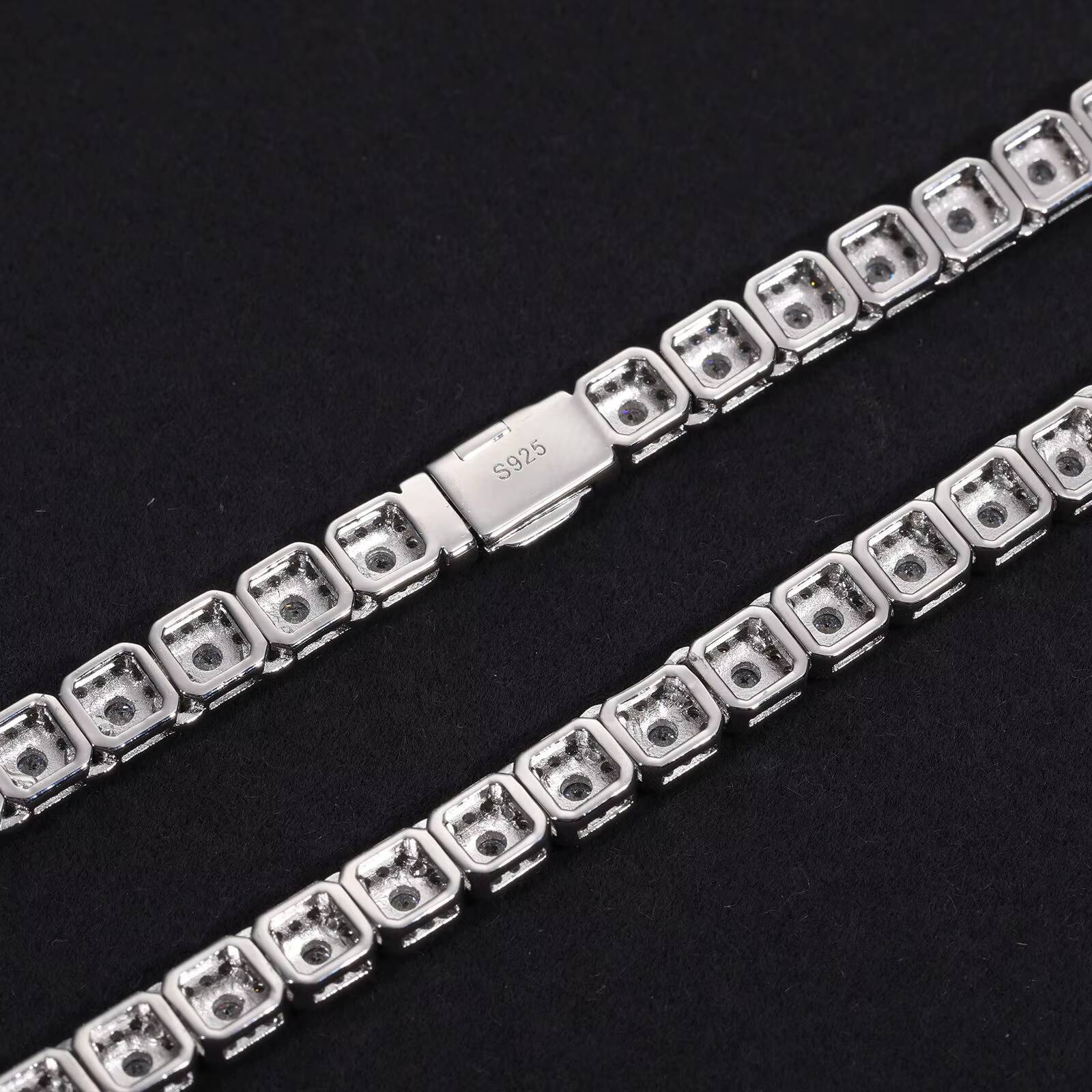 Hip Hop Classic Tennis Chain Necklace 6mm 925 Sterling Silver VVS Moissanite Diamond Fine Jewelry Necklace for Men Women
