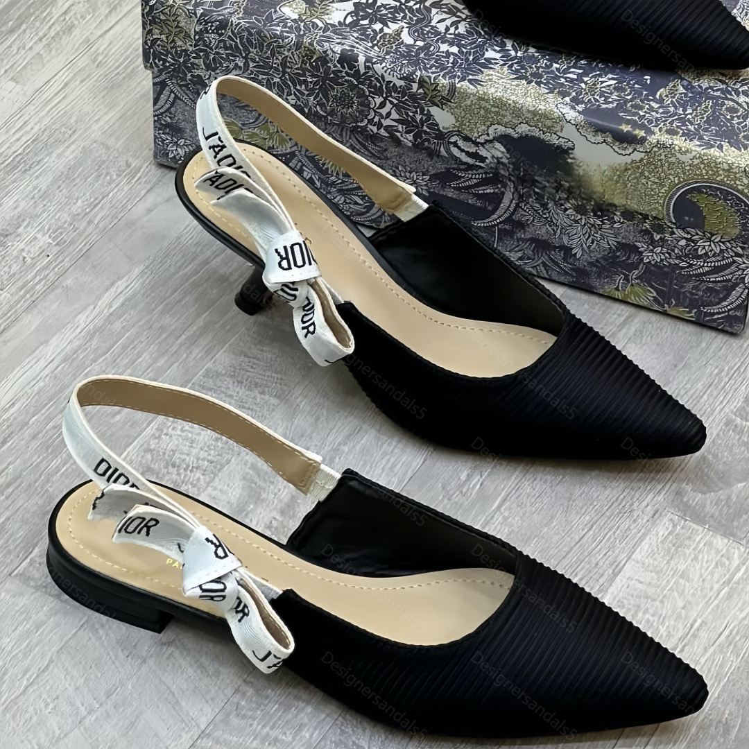 High Heels Brand Designer Women's High Heels Bow Tie Letter Sandals Sexy Pointed Toe 65mm 95mm Stiletto Heels Genuine Leather Woman Pumps with Dust Bag us4-us11