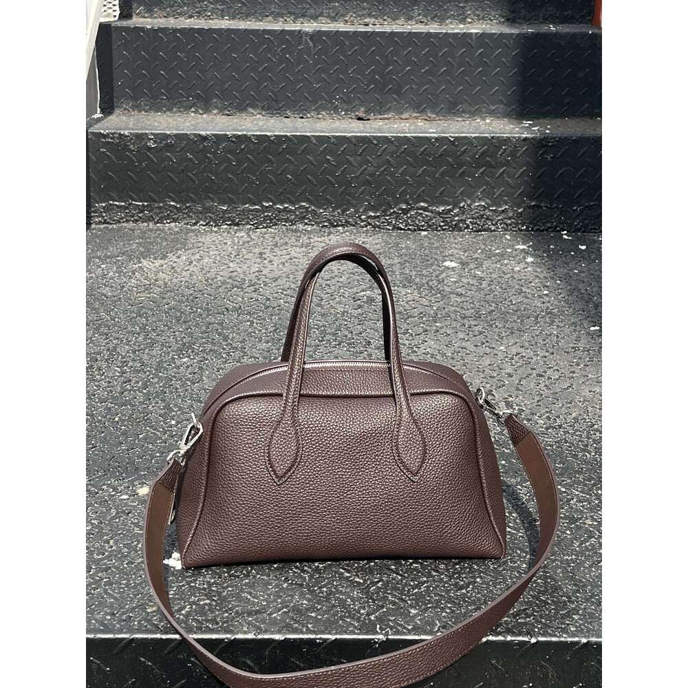 Mm Women's Bags Head Layer Cowhide Boston Bowling Tote Large Capacity Crossbody Shoulder Bag, High-End Leather Women's Bag