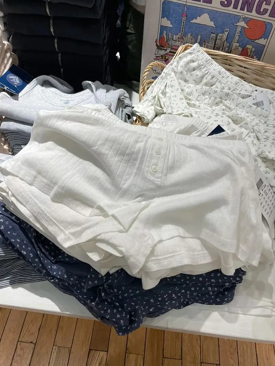 Eyelet Buttons White Long Sleeve T-shirt Set Womens Ultra Thin T-shirtElastic Straight Sweater Cotton Home Sleepwear 2-piece Set 250409