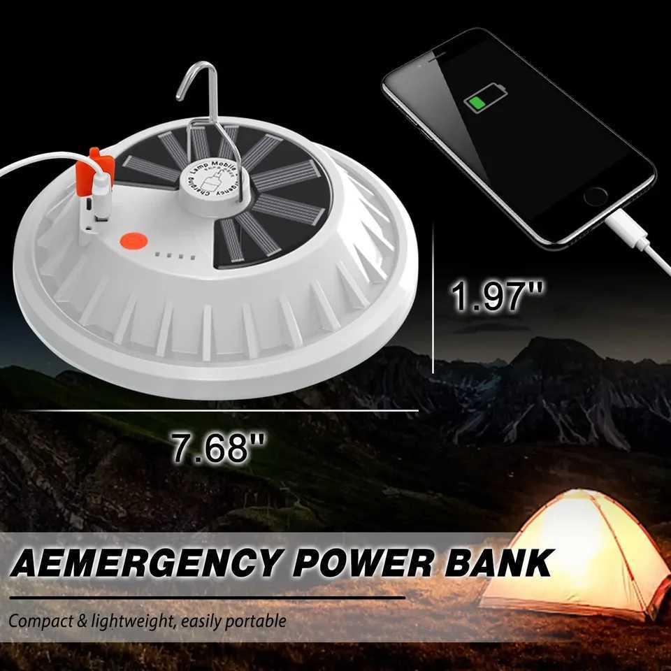 Solar Camping LightPortable Rechargeable LED Tent Lantern with USB ChargingRemote ControlPower Bank for OutdoorBBQFishing M251115