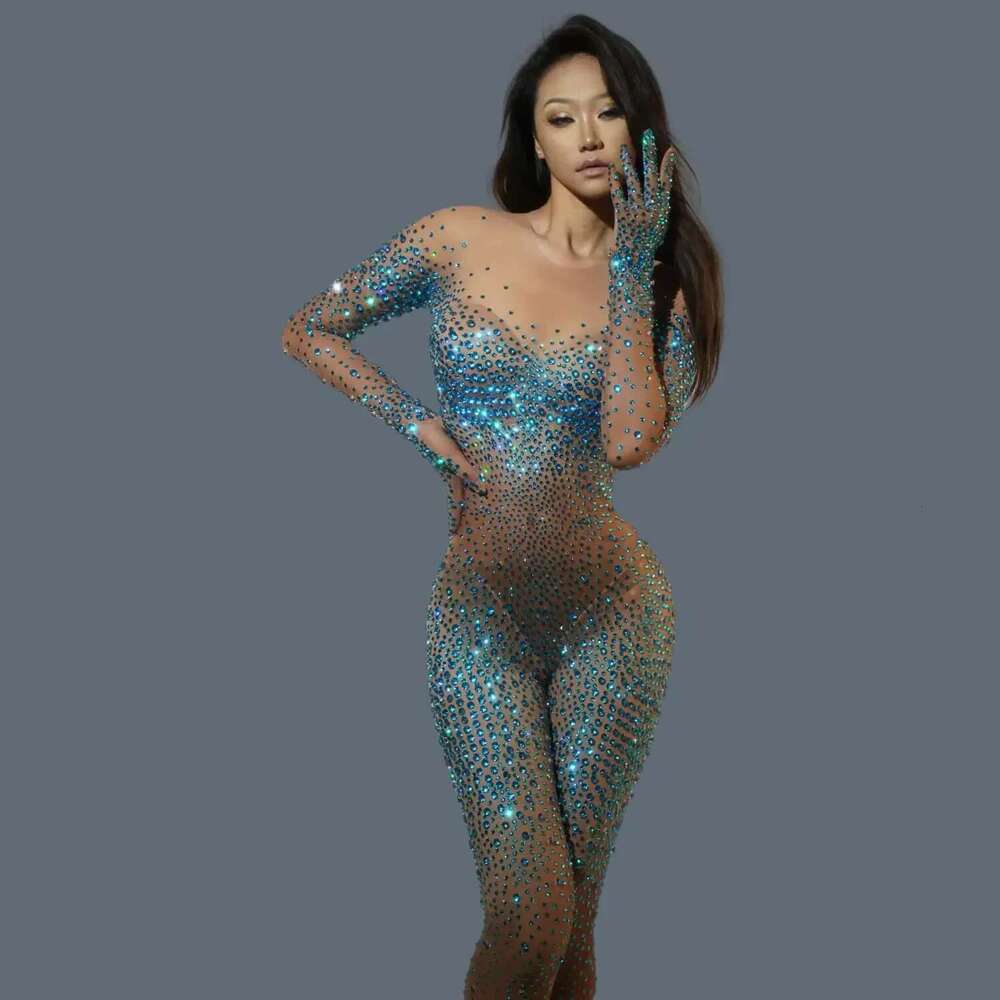 Dancer Performances Costumes Sparkg Blue Dias Jumpsuit Celebration Urious Playsuit Attire 1