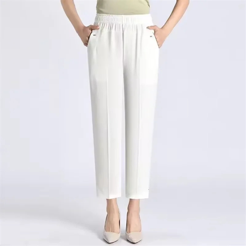 6XL 7XL 8XL womens summer pants plus size elastic high waist casual nine for middleaged and elderly women straight mom 250414