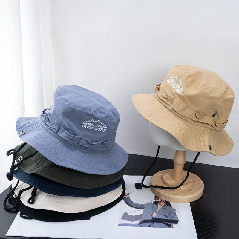 Summer Mens Bucket Hat Outdoor UV Protection Wide Brim Breathable Panama Hunting Hiking Hat Fishermans Hat Beach Sunscreen Hat 250409