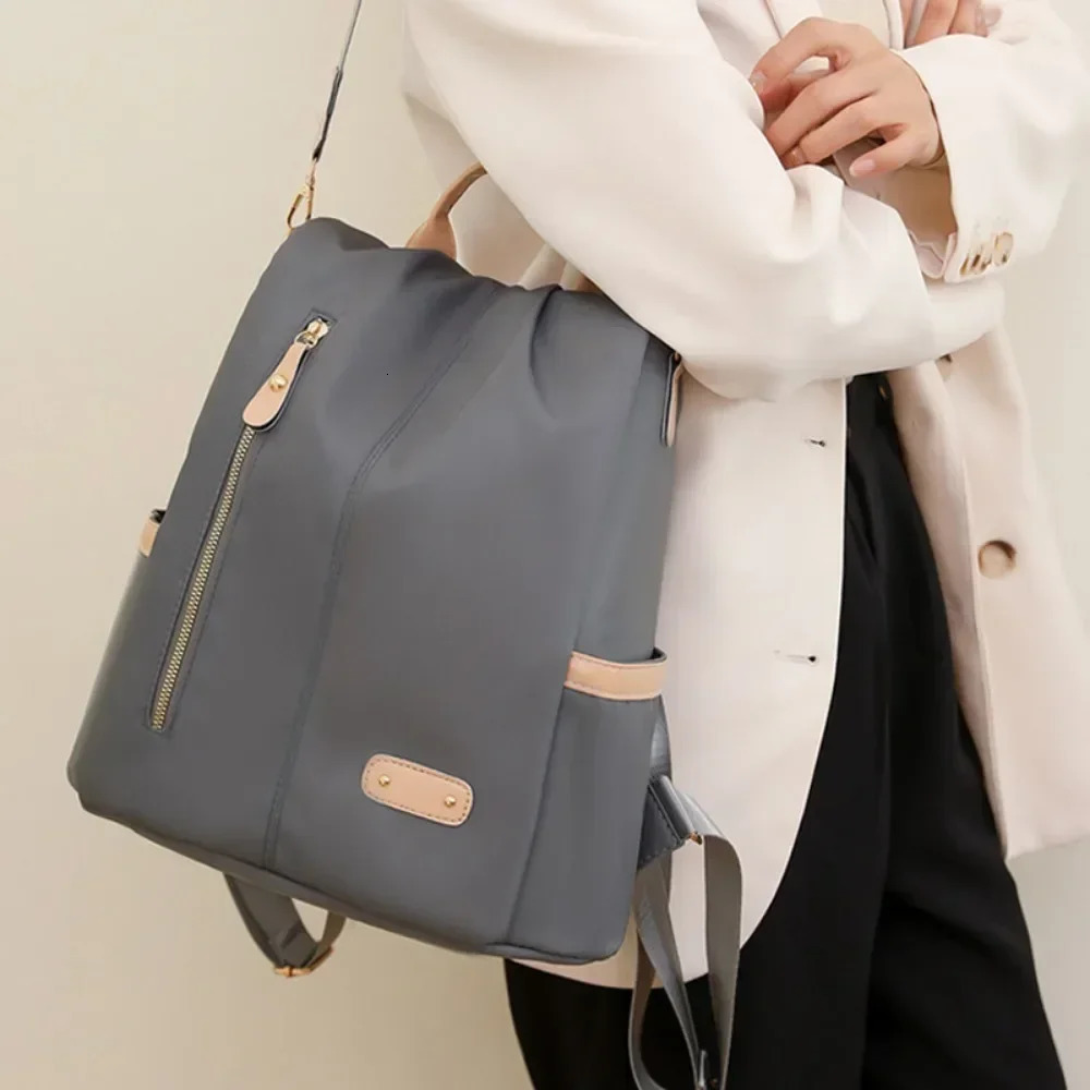 Womens Oxford waterproof shoulder bag solid color school bag teenage anti-theft travel backpack 250410