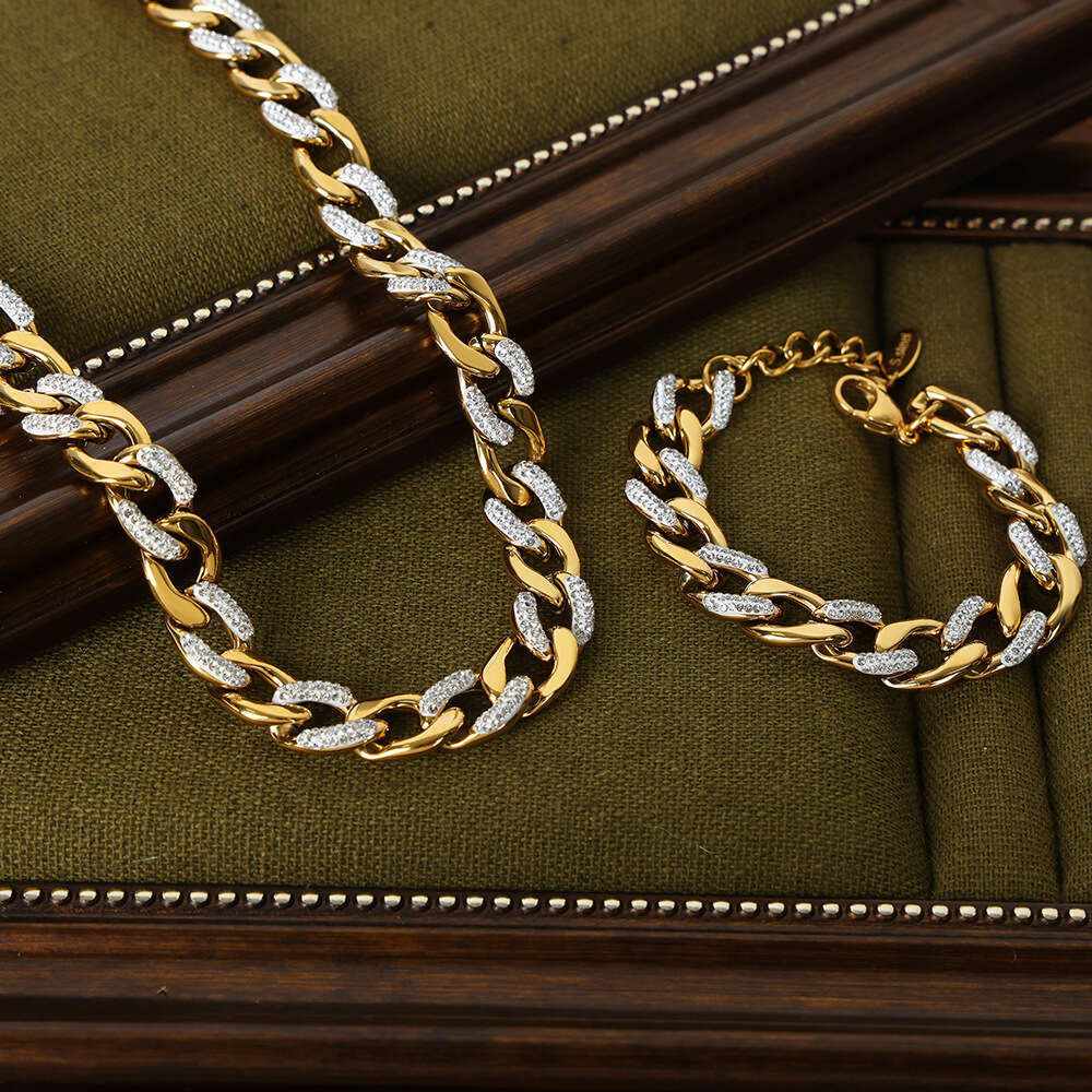 Geometric Thick Cuban Hand Necklace Creative Titanium Steel Material Chain Versatile Temperament Light Jewelry Set