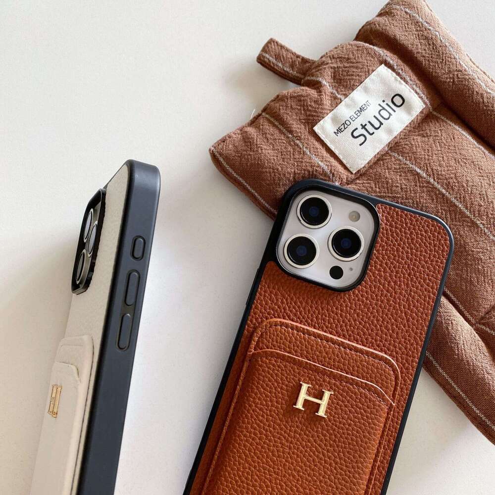 iPhone 17 Pro Lychee Texture Leather Card Slot Apple 16/13 Trendy Brand Phone Case