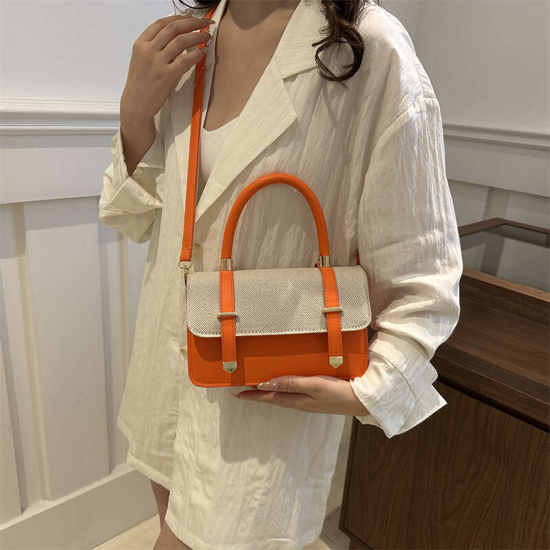 Handmade Beach Bag 2025 New Style Design Single Shoulder Crossbody Stylish Contrast Splicing Belt Decorative Handheld Women's Bag Kq2