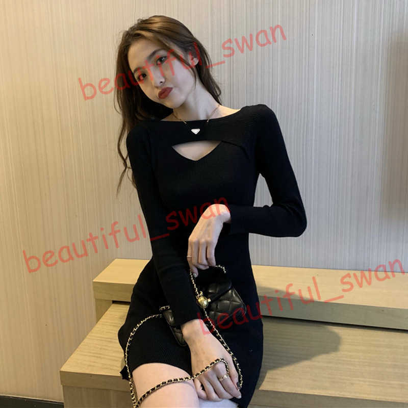 Designer women's Basic & Casual Dresses Autumn New Women's Elegant Little Black Dress Long Sleeve Knitted Layer Base Dress Women's Autumn Winter High-end Feel