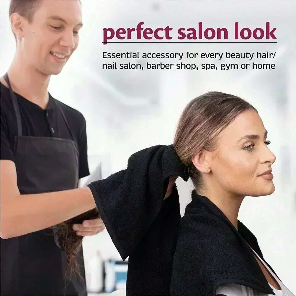 Salon Towels 100% Cotton Pack Of 6 Black Spa Towel In 16X27 Inches.