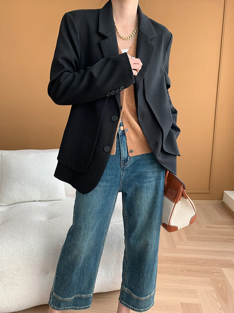 EAM Womens Grey Double Layer Large Size Elegant Jacket Collar Long Sleeve Jacket Fashion Trend Spring and Autumn 1DH6699 250415