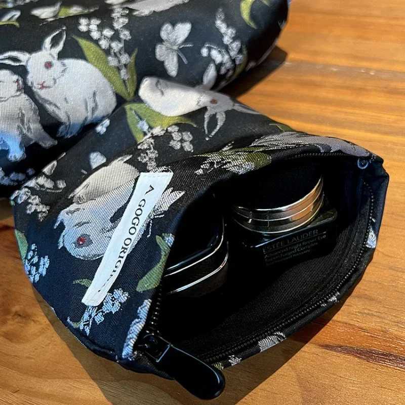New Black Rabbit Jacquard Flower Makeup Bag Portable Makeup Bag Travel Skincare Bag Makeup BagXJ250415