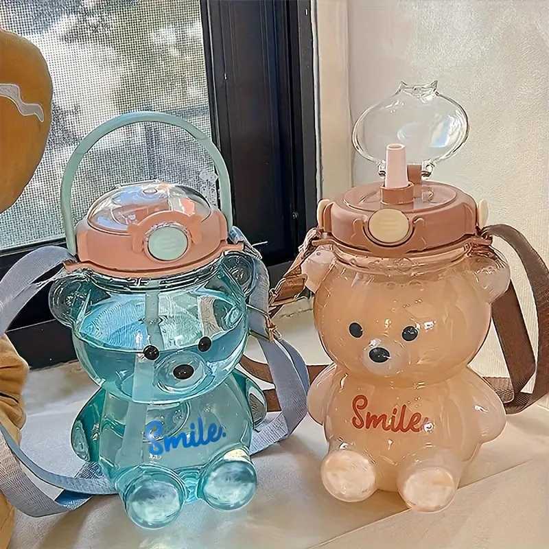 Cute Bear Cup Various Modes of 1000ml/1400ml Tumbler with Straw Kawaii Water Bottle For Girl Kid Outdoor Drinking KettleW251114