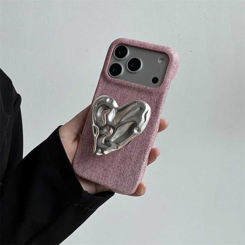Fashion Pink Denim Cute Love Stand Phone Case For iPhone 17 Pro 15 14 16 Pro Max Back Cover Shockproof Protective Cases Capa J251202