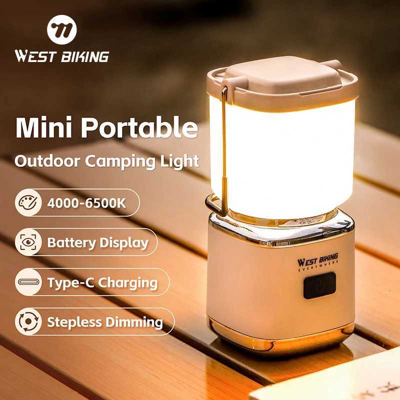 WEST BIKING Mini Outdoor Camping Light Portable Camping Atmosphere Lantern 4 Light Modes Type-C Fast Charging Hanging Tent Light M251115