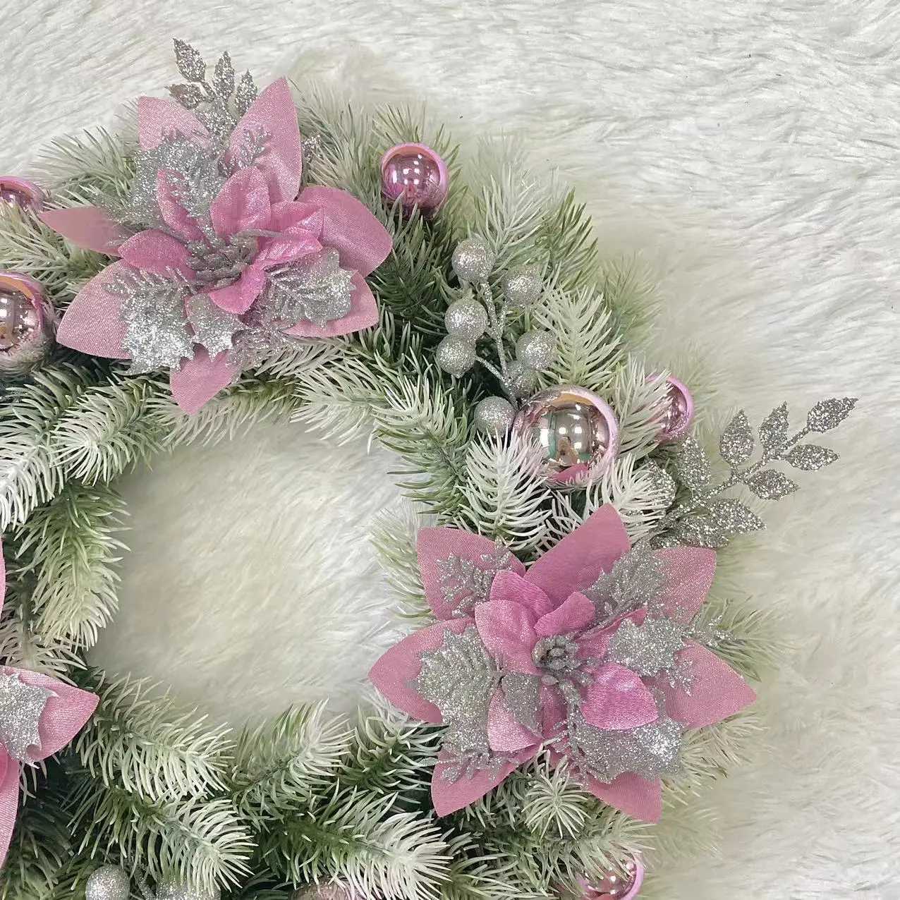 2025 New Christmas Pink Wreath Christmas Tree Pendant Door Hanging Arrangement Bow Wreath Christmas DecorationM251115
