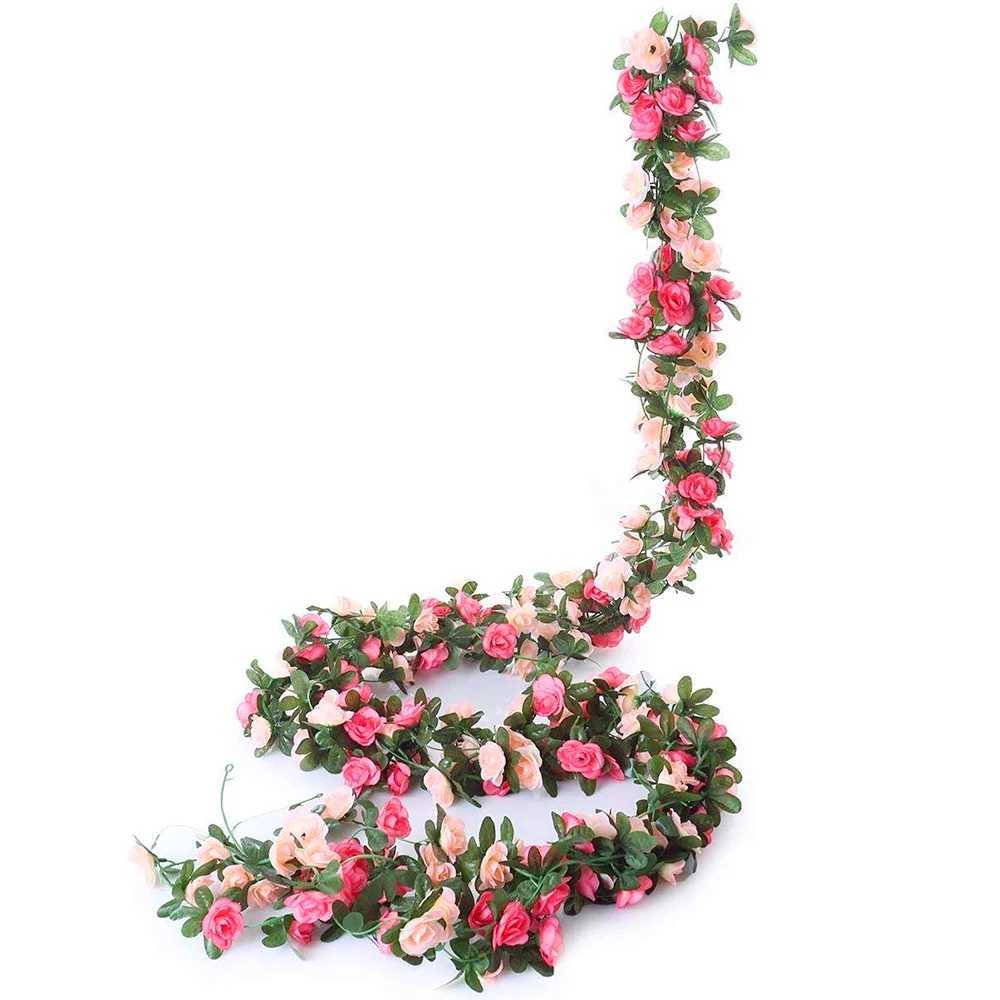 82ft Artificial Rose Garland Pink Fake Rose Vine Faux Flower Garland Hanging Flowers Plants For Wedding Garden Party Wall DecorM251115