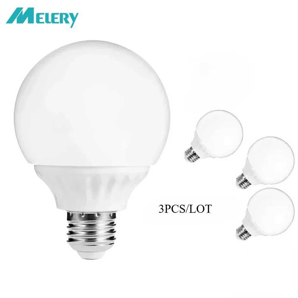 Melery E26 LED Bulbs Globe G80 Vanity Light Lamp Warm Daylight White 6000K 45W Equivalent 6W Bulb Bedroom Washroom Mirror 3Pack C251115
