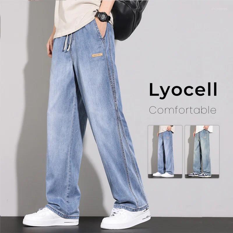Men's Jeans Summer Thin Casual Comfortable Stretch Waist Lyocell Fabric Fashion Korean Soft Trousers Male Vintage Denim Pants