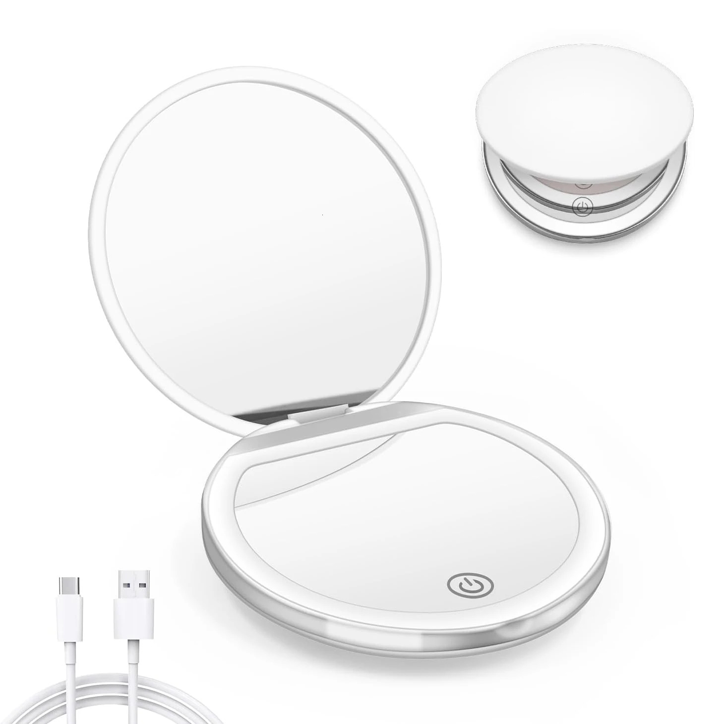 LED Compact Mirror with Lights 1X3X Magnification Pocket Mirror with Rechargeable Travel Portable Handheld Mirror for Gifts 250415