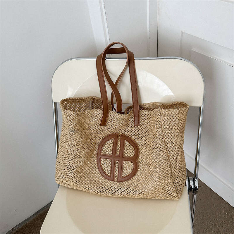 Handmade Beach Bag 2023 Xiaoqing New Contrast Grass Woven Fashion Instyle Trendy Women's Shoulder Bag Handbag Kq2