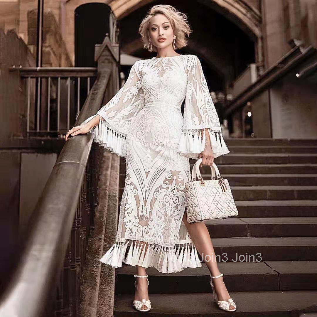 2025 Spring New Womens Embroidered Dress White Tassel Dress Lace Dress