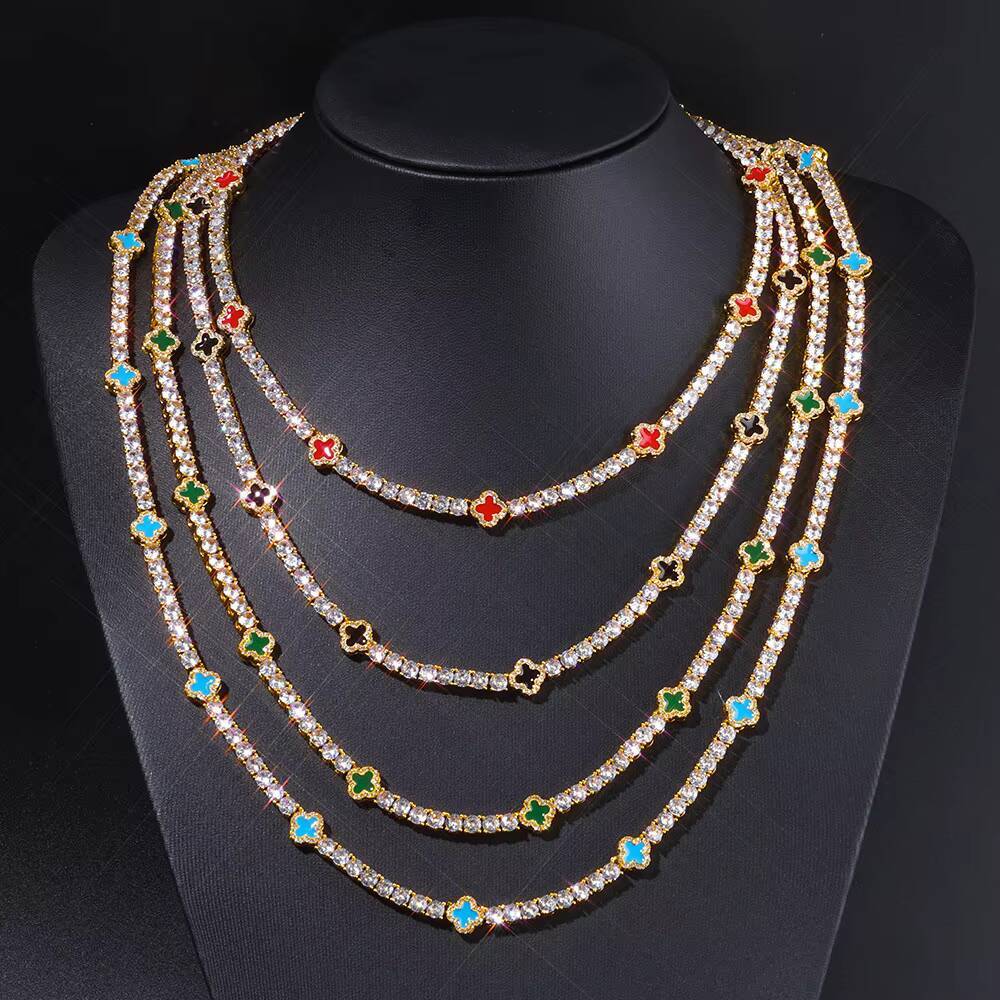 Factory Supply OEM ODM Wholesale Fine Jewelry 4mm 925 Sterling Silver Moissanite Clover Link Chain Necklace Men Hip Hop Necklace