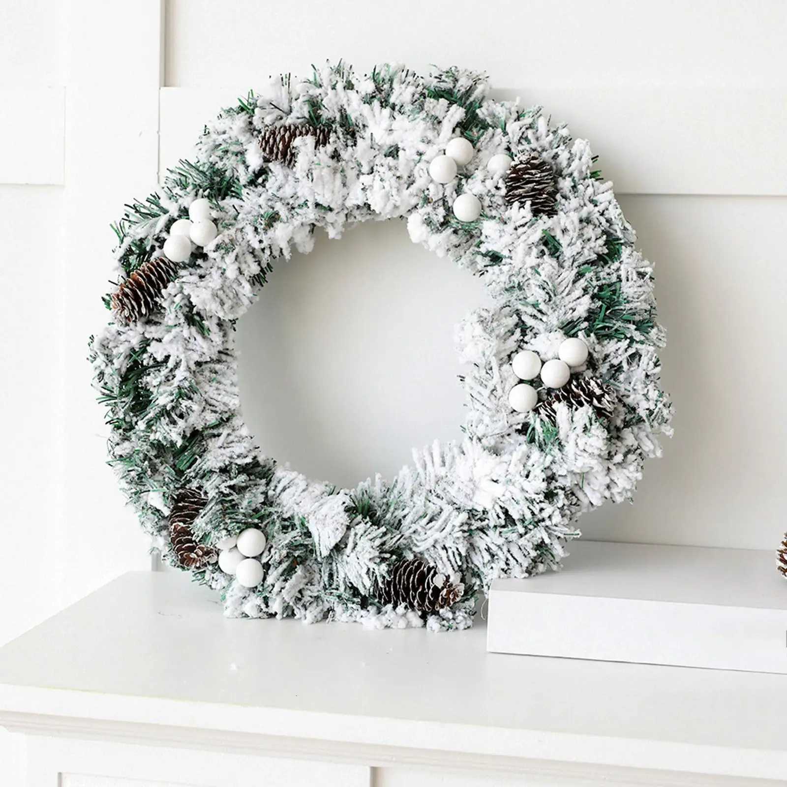 Artificial Wreath Door Wedding Pine Cones Decorative Home Snow Flocked Christmas Wreath for Party Wall Holiday Garden FireplaceM251115