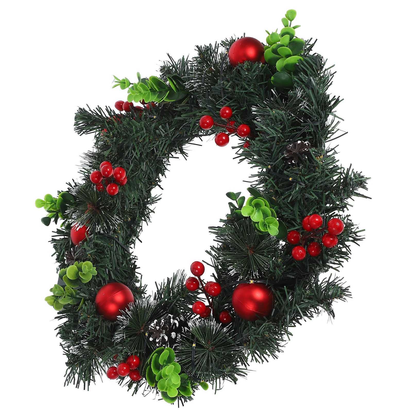 Christmas Decorative Wreath Christmas Wreath With Lights Artificial Red Berry Pine Cone Wreath For Front Door Wall Holiday DecorM251115