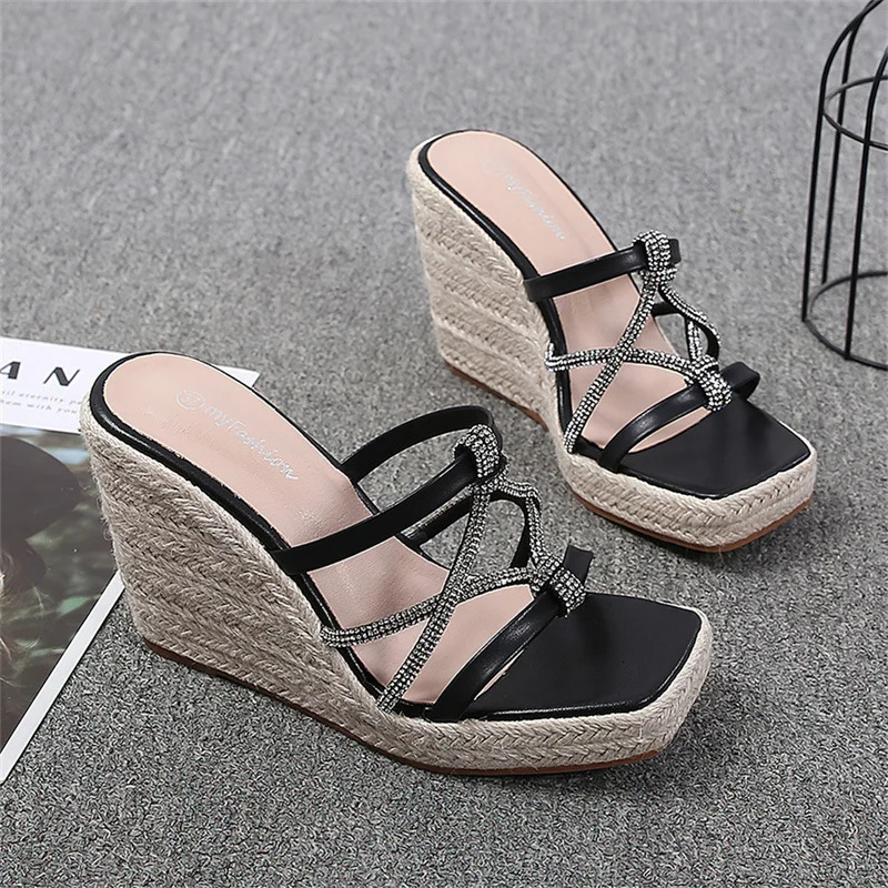 Womens leisure platform slippers summer sandals wedge high heels slippers womens mule shoes large size 43 44 45 250411
