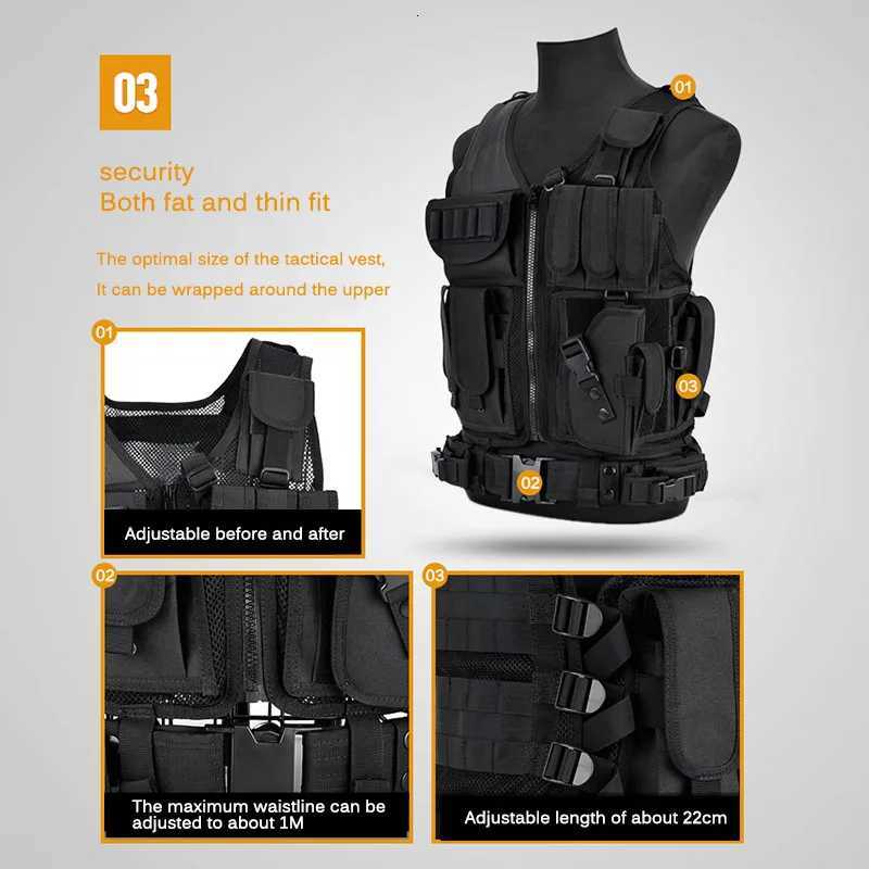 Tactical Vest Adjustable Molle Security Guard Vest Hunting Outdoor CS War Game Air Gun Training Jacket XJ251114