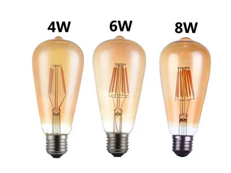 6PCS LED ST64 2W 4W 6W 8W DC 220V 110V Dimmable Gold Filament Bulb E27 B22 Light Vintage Edison Lamp Retro Gold Glass Appearance C251115