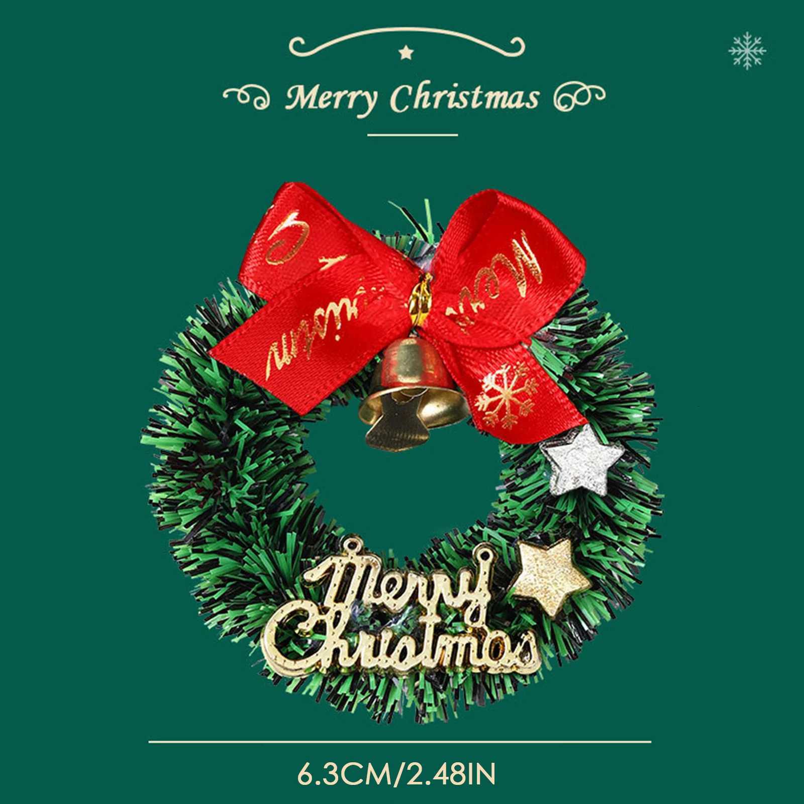 5pc Mini Christmas Wreath with Bow Xmas Tree Decor Mini Door Garland Hanging Ornaments for Thanksgiving New Years Party PendantM251115