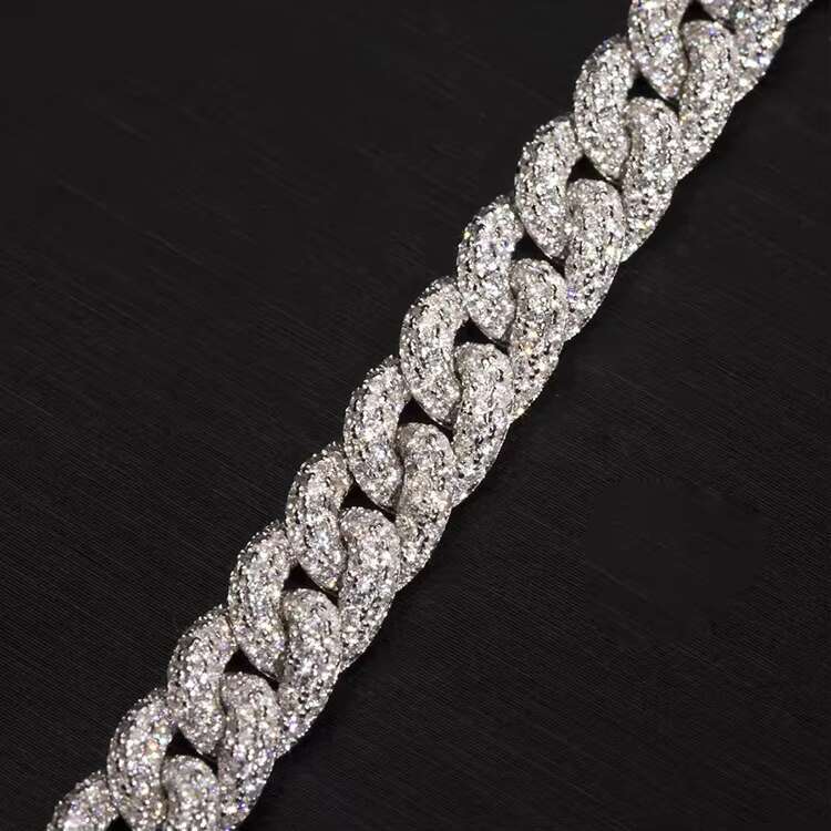 Hip Hop Iced Out 925 Sterling Silver 9mm Wide Paved Moissanite Diamond Cuban Link Chain Bracelet for Men Woman
