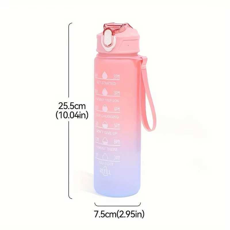 700ml Sports water Bottle High Temperature Resistant Graduated Straw Cup Rainbow Frosted Progressive Color Water Cup Plastic CupW251114