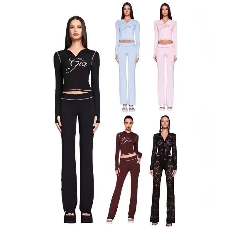 I am gia Womens Tracksuit Piece Set Designer Sports Suit For Women Flared Pants Zip-up Y2K Long Sleeve High Quality Spring Top Low Waist Micro Social